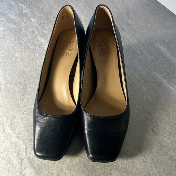 Naturalizer SZ 7.5 Karina Black Leather Block Heel Pump Career Old $ Timeless - Picture 6 of 11